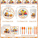 Thanksgiving Turkey Party Supplies Set: Disposable Dinnerware for 24 Guests