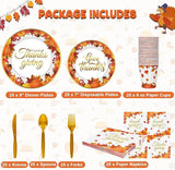 Thanksgiving Disposable Dinnerware Set: 25 Guests, Maple Leaf Design