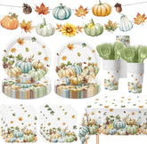 Watercolor Pumpkin Party Set: Disposable Autumn Tableware, 24 Guests