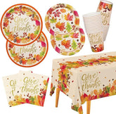 Fall Thanksgiving Party Supplies Set: Plates, Napkins, Cups, Tablecloth