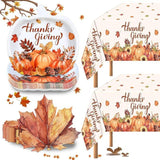 Thanksgiving Party Set for 24 Guests with Pumpkin Plates, Maple Leaf Napkins & Tablecloth