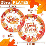 50PCS Thanksgiving Disposable Plates Set with Pumpkin Design for Fall Party, Serves 25