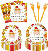 96PCS Thanksgiving Turkey Party Set with Plates, Napkins & Maple Leaf Tableware for Fall Dinner