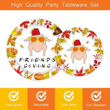 96PCS Thanksgiving Turkey Party Set with Plates, Napkins & Maple Leaf Tableware for Fall Dinner