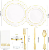 175PCS Gold Disposable Plates Set with Cutlery, Cups & Napkins for Fall Party and Thanksgiving