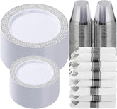350PCS Silver Disposable Dinnerware Set for 50 Guests with Plates, Napkins, Cups & Silverware