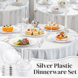 350PCS Silver Disposable Dinnerware Set for 50 Guests with Plates, Napkins & Cutlery