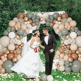 Dusty Green Nude Balloon Garland Kit with Gold Confetti for Baby Shower Party