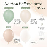 Neutral Balloon Arch Kit 149pcs Sage Green Nude White for Baby Shower Wedding Party