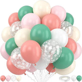 Pink and Green Balloons 60pcs 12inch Sage Olive White for Winter Baby Shower Party