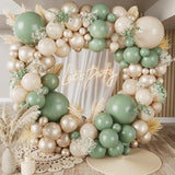 Sage Green Balloon Arch Kit 142pcs White Sand Gold for Baby Shower Wedding Party