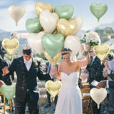 Sage Green & Gold Heart Foil Balloons, Party Decor - 12 Pcs