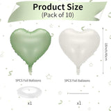 Sage Green & Cream Heart Balloons: Baby Shower, Wedding Decor - 10 Pcs