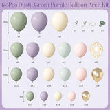 Pastel Balloon Arch Kit: Dusty Green, Purple & Gold, 173 Pcs