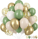 12 Inch Sage Green White Gold Balloons with Confetti for Party and Wedding Decor