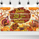 Thanksgiving Backdrop Gobble Till You Wobble Turkey Pumpkin Fall Party Decor