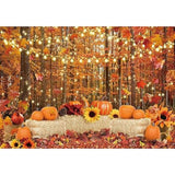 7x5FT Polyester Fall Backdrop Autumn Leaves Pumpkins Thanksgiving Photo Background