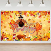 Thanksgiving Backdrop Banner Happy Thanksgiving Fall Party Decor with Maple Leaves Turkey
