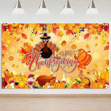 Thanksgiving Backdrop Banner Happy Thanksgiving Fall Party Decor with Maple Leaves Turkey