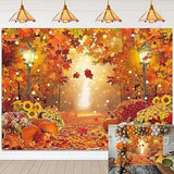 Fall Photo Backdrop Pumpkins Harvest Maple Leaves Forest Thanksgiving Party Banner 7x5FT