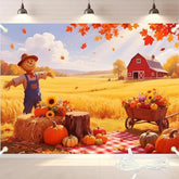 7x5ft Fall Thanksgiving Backdrop Scarecrow Harvest Hay Pumpkins Autumn Party Photo Background