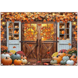 7x5ft Autumn Fall Backdrop Rustic Barn Door Pumpkins Maple Leaves Thanksgiving Party Banner