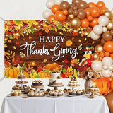 Happy Thanksgiving Banner Backdrop Fall Pumpkin Turkey Maple Leaves Friendsgiving Party 70.8x43.3 Inch