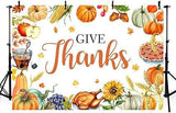 7x5ft Give Thanks Backdrop Fall Harvest Thanksgiving Pumpkins Fruits Turkey Photo Banner