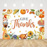 7x5ft Give Thanks Backdrop Fall Harvest Thanksgiving Pumpkins Fruits Turkey Photo Banner