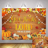 Give Thanks to The Lord Christian Thanksgiving Backdrop Autumn Pumpkins Leaves Decor