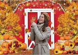 7x5ft Polyester Fall Harvest Red Farm Backdrop Autumn Pumpkin Maple Leaves Thanksgiving Party Banner