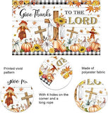 Fall Thanksgiving Backdrop Give Thanks to The Lord Jesus Pumpkin Maple Leaves Banner