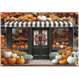 7x5ft Fall Pumpkin Shop Backdrop Rustic Autumn Maple Leaves Chrysanthemum Harvest Banner