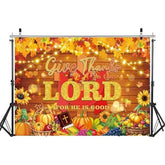 7x5ft Give Thanks to The Lord Backdrop Autumn Pumpkin Maple Leaves Christian Thanksgiving Banner