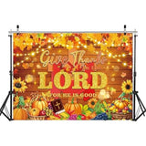 7x5ft Give Thanks to The Lord Backdrop Autumn Pumpkin Maple Leaves Christian Thanksgiving Banner