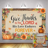 7x5ft Give Thanks to The Lord Backdrop Christian Thanksgiving Pumpkin Maple Leaf Banner