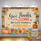 7x5ft Give Thanks to The Lord Backdrop Christian Thanksgiving Pumpkin Maple Leaf Banner
