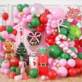 Christmas Balloon Arch Kit Red Green Pink Gold Balloons with Gingerbread and Candy