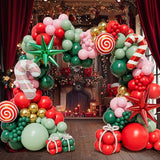 Christmas Balloon Garland Kit with Red Green Pink Gold Balloons for Party Decor