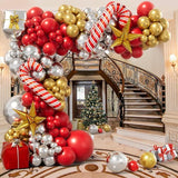 Christmas Balloon Arch Kit with Red Gold Silver & Candy Cane Star Balloons for Party