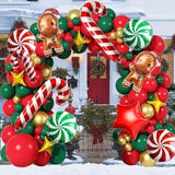 Christmas Balloon Garland Kit with Red Green Gold Balloons, Gingerbread & Candy Foils for Party