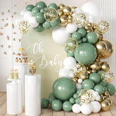 155-Piece Sage Green, White & Gold Balloon Garland Kit with Confetti for Parties