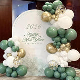 155-Piece Sage Green, White & Gold Balloon Garland Kit with Confetti for Parties