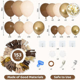 153-Piece Brown Balloon Garland Kit with Nude, Metallic & Confetti Balloons for Baby Shower Party