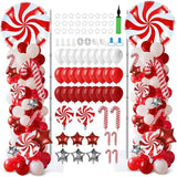 2-Set Adjustable Christmas Balloon Column Kits with Red, White & Silver Balloons for Party Decor