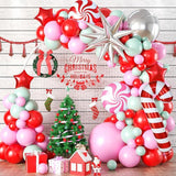Christmas Balloon Arch Kit: Red, Pink, Green with Candy Cane & Star