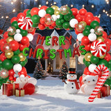 Christmas Balloon Arch Kit with Metallic Fringe Curtains Merry Banner and Candy Cane Balloons