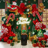 Winter Christmas Balloon Arch Red Green Gold with Candy Cane Snowman & Snowflake Décor