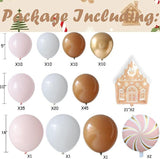 Gingerbread Balloon Arch Kit 147Pcs Pink Brown with Candy and Gingerbread House Foil Balloons