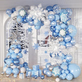 148-Piece Blue Snowflake Balloon Arch Kit with Metallic Silver White Balloons for Winter Party